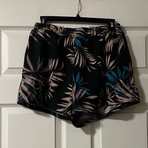 SHEIN Black and Teal Palm Leaf Women's Athletic Shorts